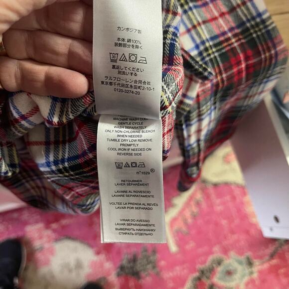 Lauren Ralph Lauren sleep shirt pajama top white red green plaid women's large - Picture 10 of 16